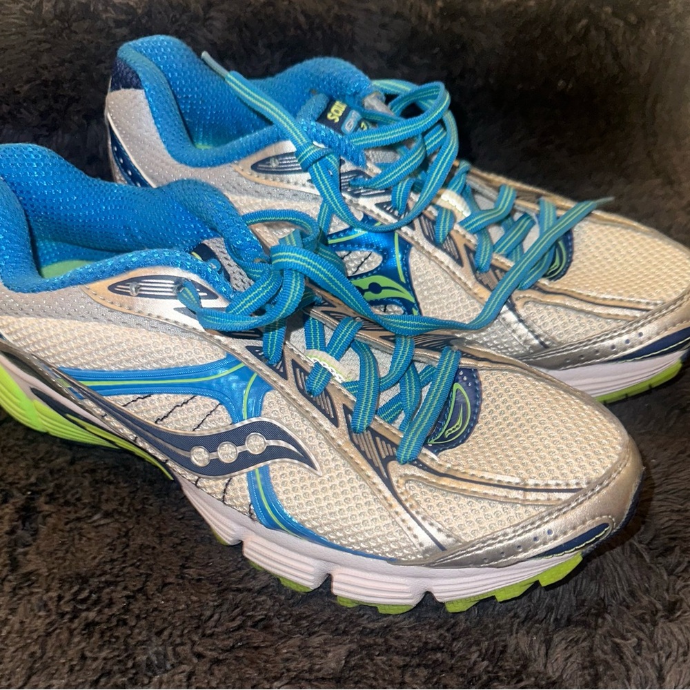 Saucony Silver with Blue & Lime Green Sneakers.  Size 7.5